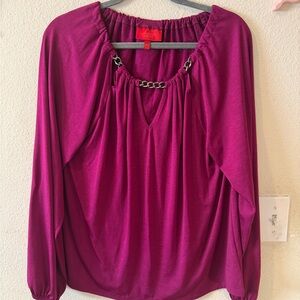 Jennifer Lopez Magenta Chain-Trim Long Sleeve Blouse